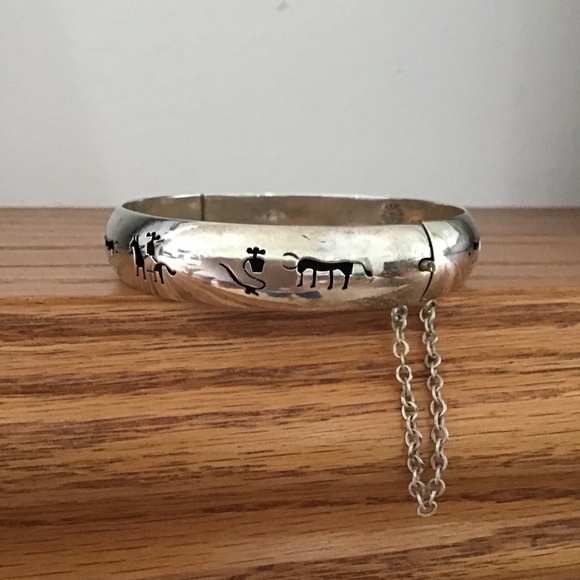 Vintage Sterling Silver 925 Bangle with Symbols - Picture 3 of 8